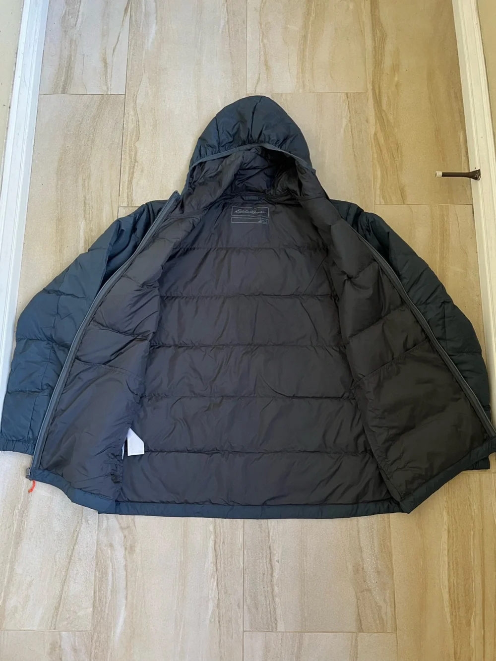 Eddie Bauer Men's Hooded Down Puffer Jacket - Dark Charcoal Blue